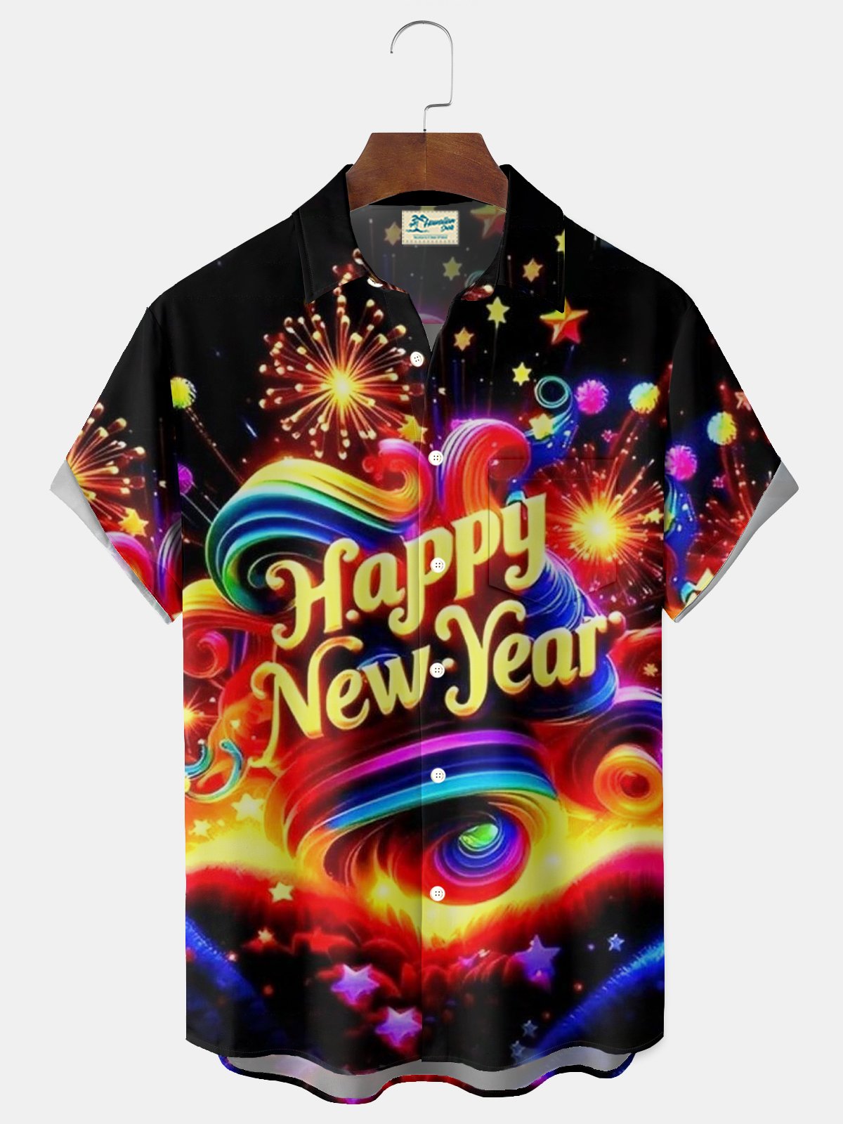 Royaura® Holiday Season, Happy New Year! Printed Men's Button-Down Short-Sleeve Holiday Shirt Big & Tall