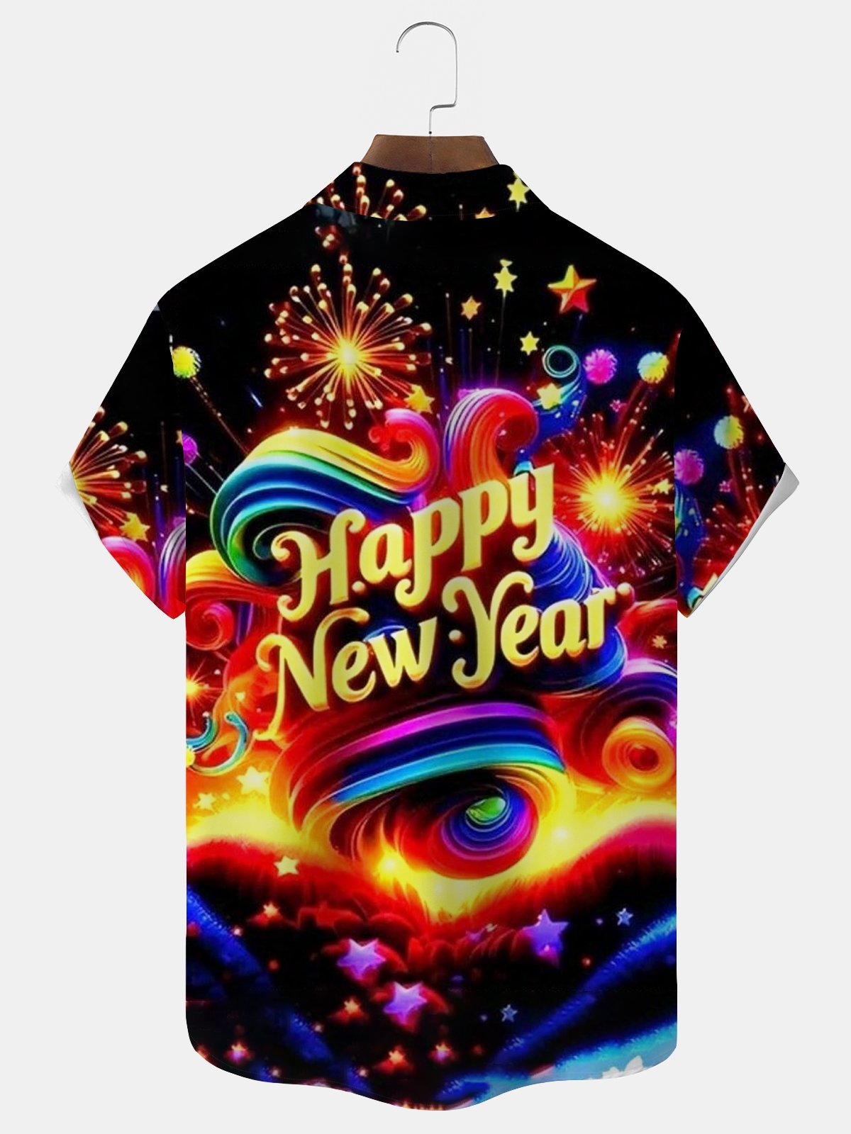 Royaura® Holiday Season, Happy New Year! Printed Men's Button-Down Short-Sleeve Holiday Shirt Big & Tall