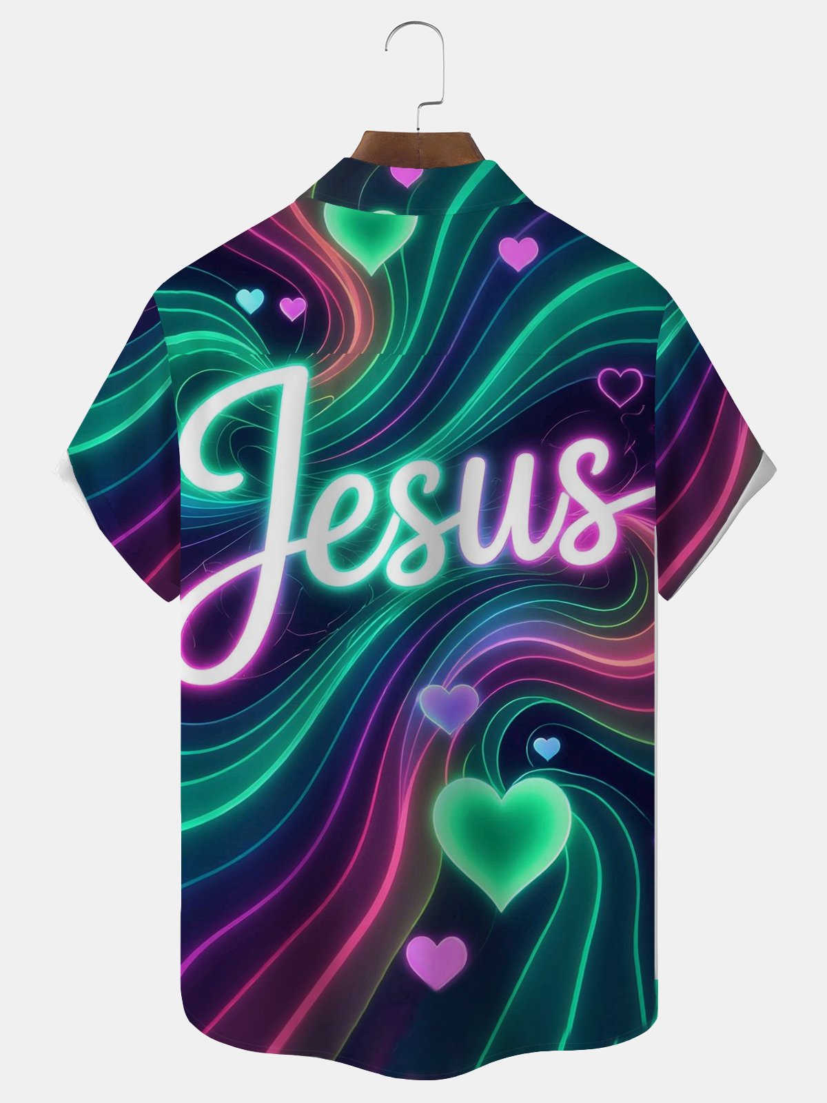 Royaura® Valentine's Day Heart Art Print Men's Button-Down Short-Sleeve Holiday Shirt Big & Tall