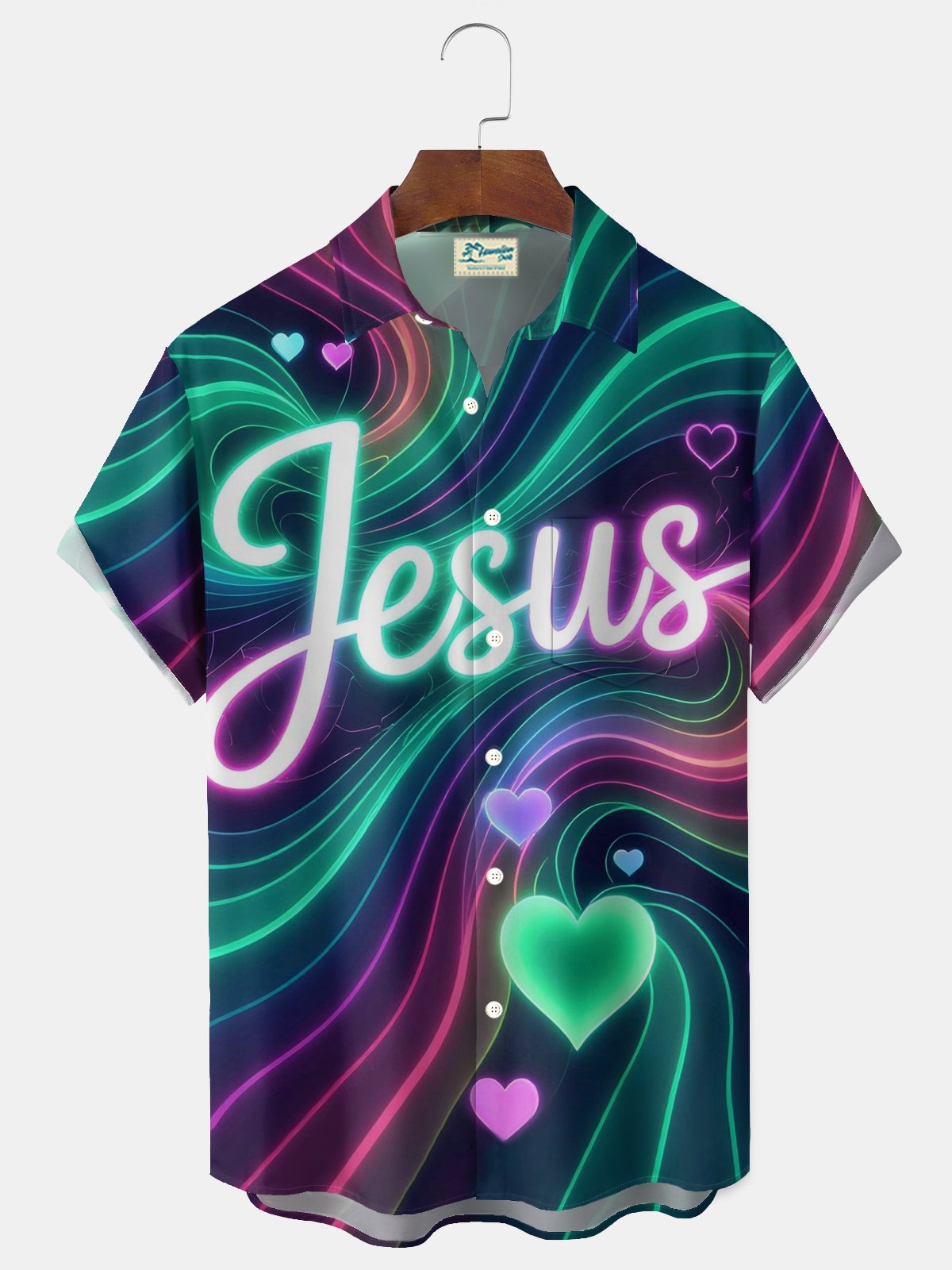 Royaura® Valentine's Day Heart Art Print Men's Button-Down Short-Sleeve Holiday Shirt Big & Tall