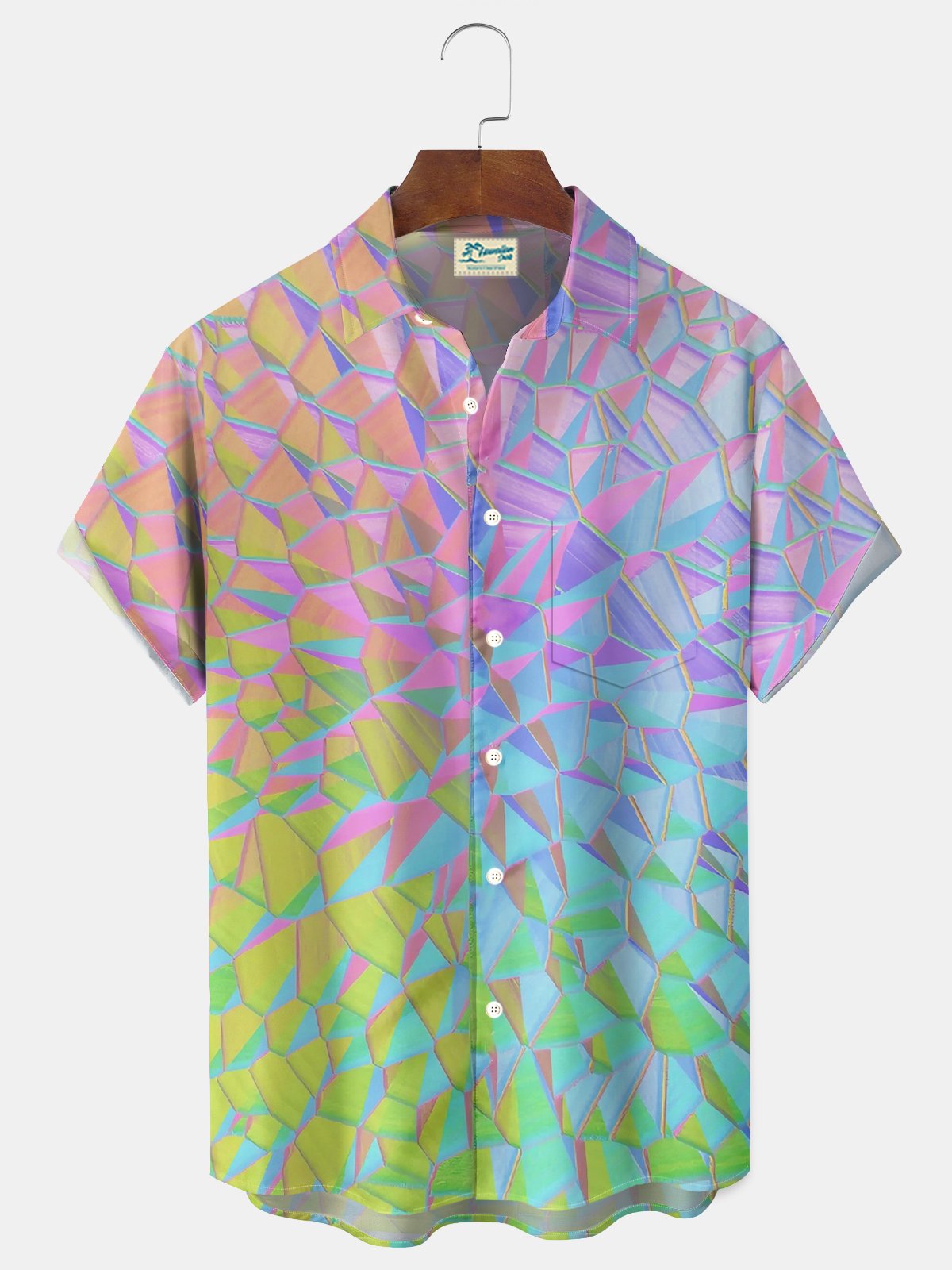 Royaura® Retro Gradient Geometric Print Men's Button-Down Short-Sleeved Hawaiian Shirt Big & Tall