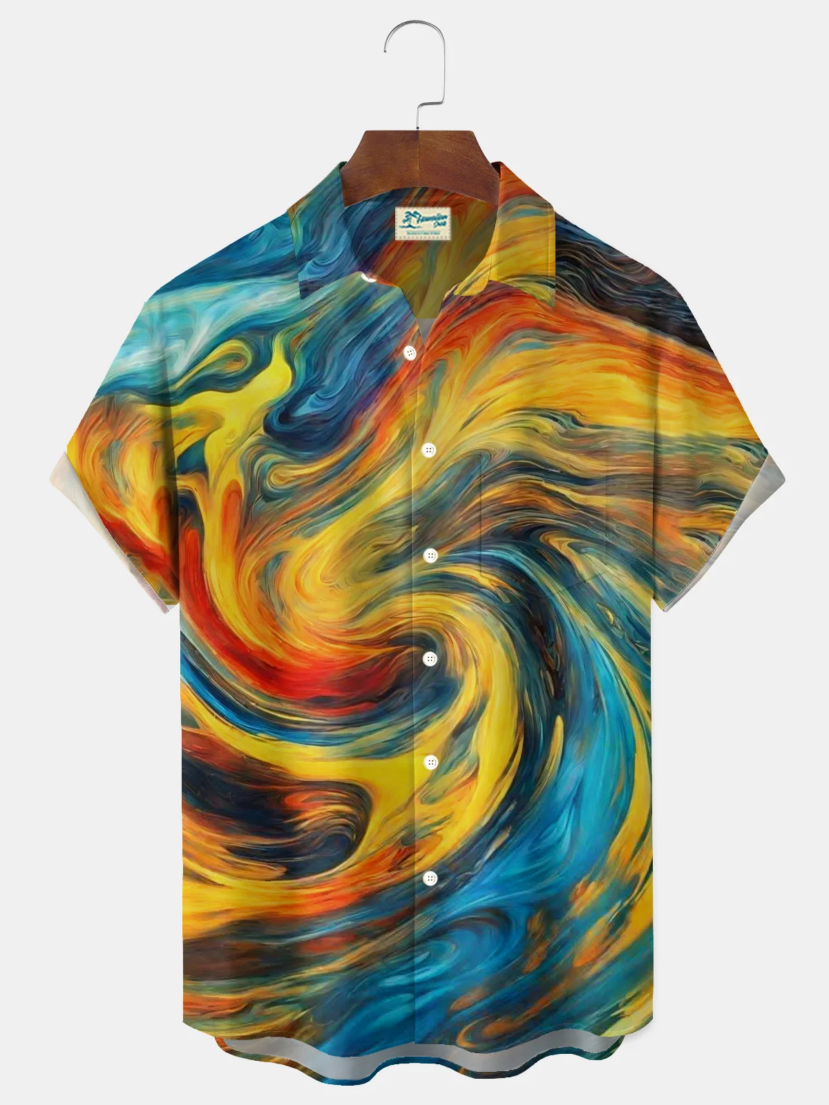 Royaura® Retro Gradient Art Print Men's Button-Down Short-Sleeved Hawaiian Shirt Big & Tall