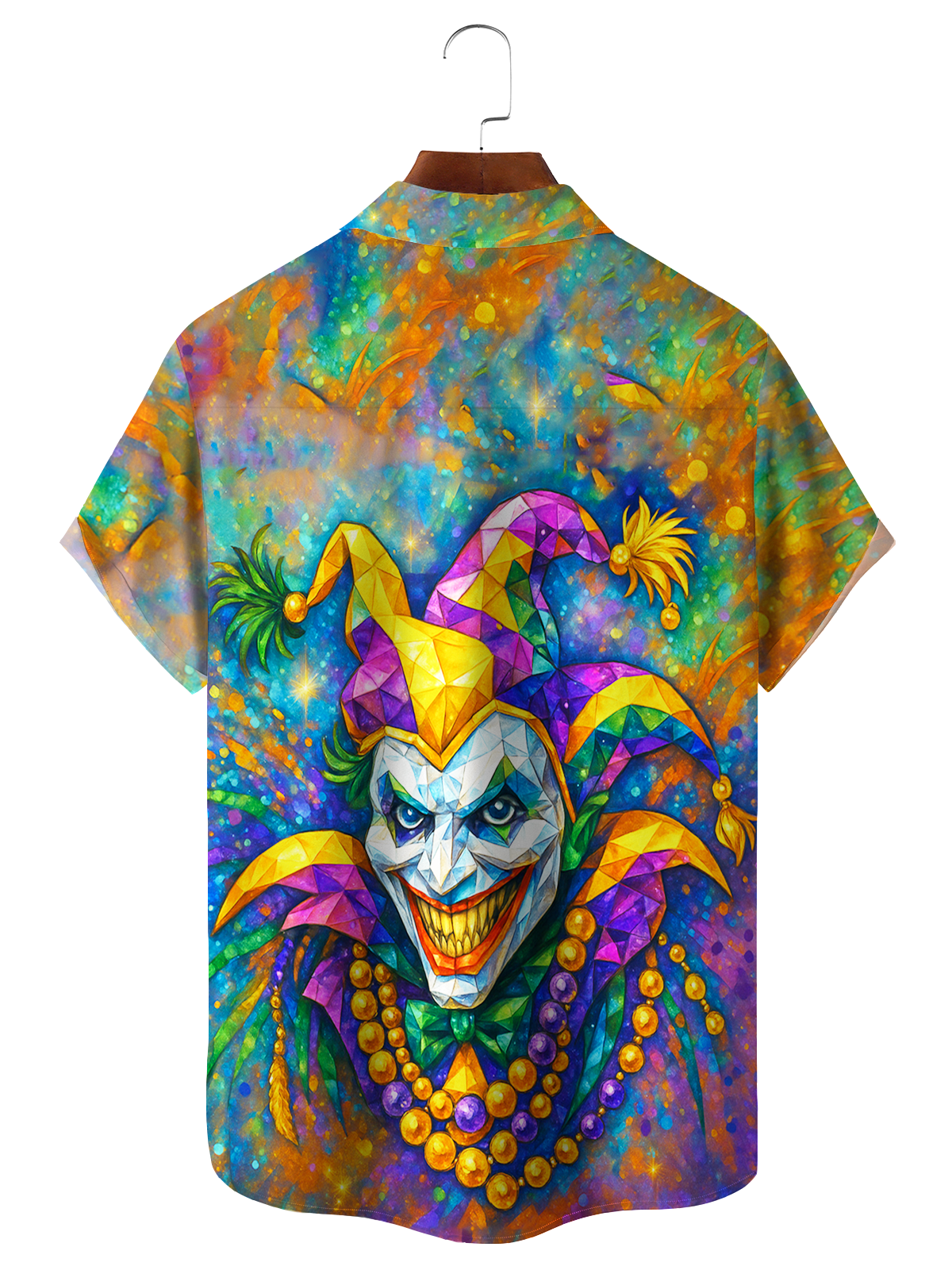 Royaura® Men's Mardi Gras Carnival Clown Print Retro Short Sleeve Shirt Big & Tal