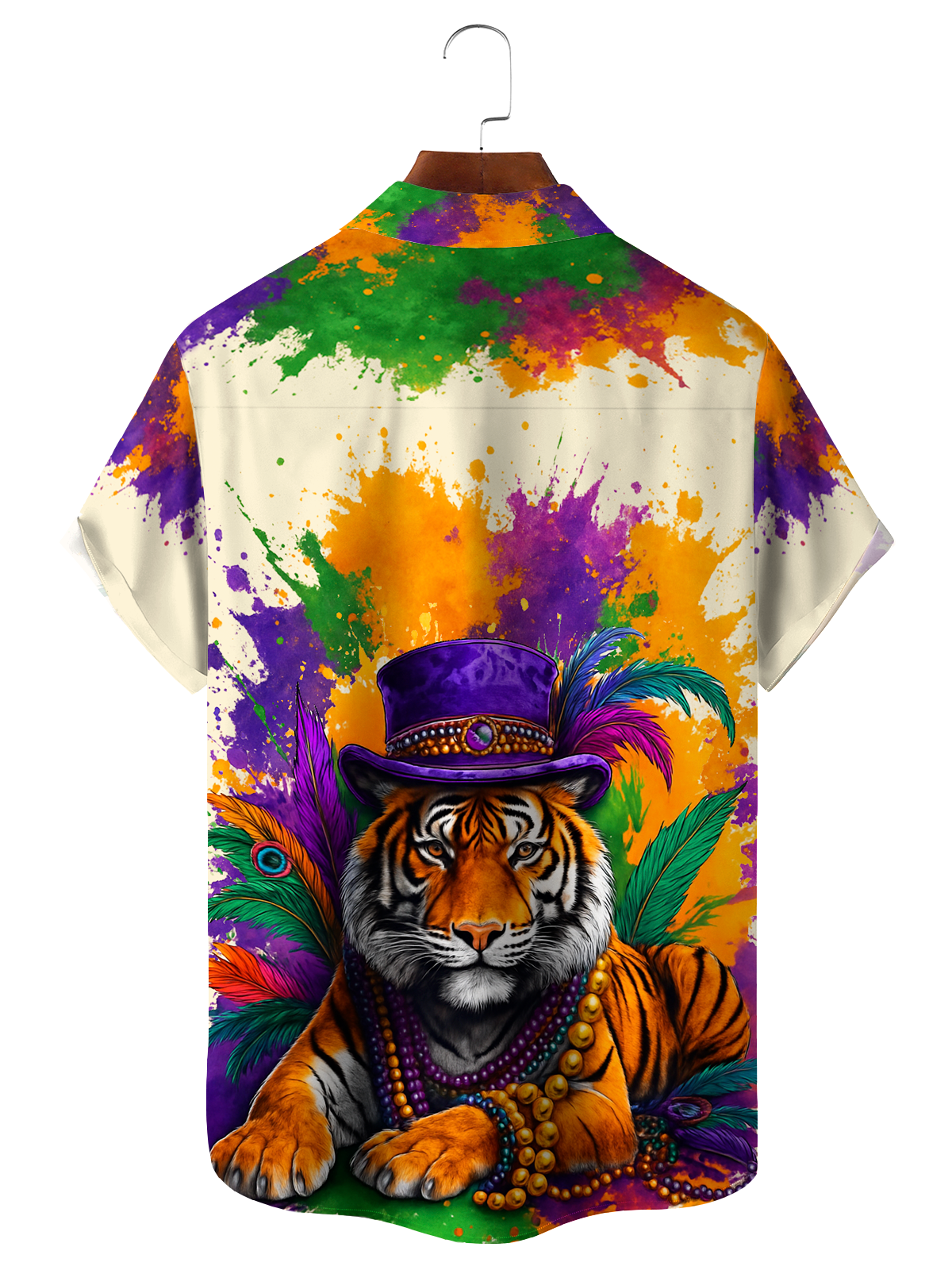 Royaura® Men's Mardi Gras Lnk-Splashing Tiger Print Retro Short Sleeve Shirt Big & Tall