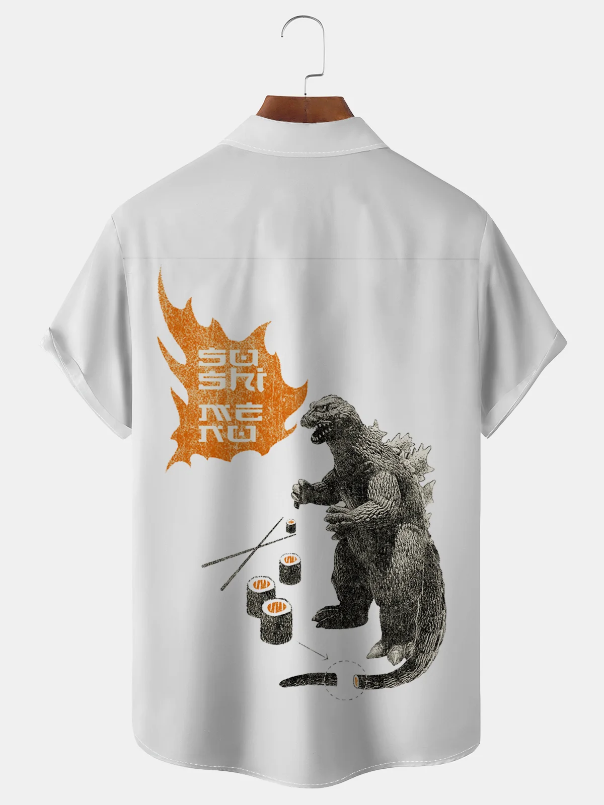 Royaura® Men's Basic Monster Sushi Print Retro Short Sleeve Button Down Big & Tall