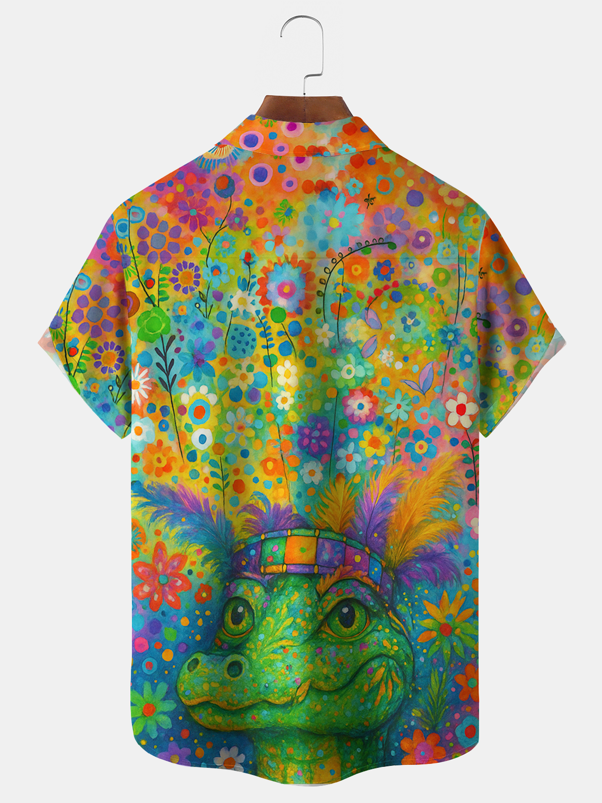Royaura® Men's Mardi Gras Flower beds Crocodile Print Retro Short Sleeve Shirt Big & Tal