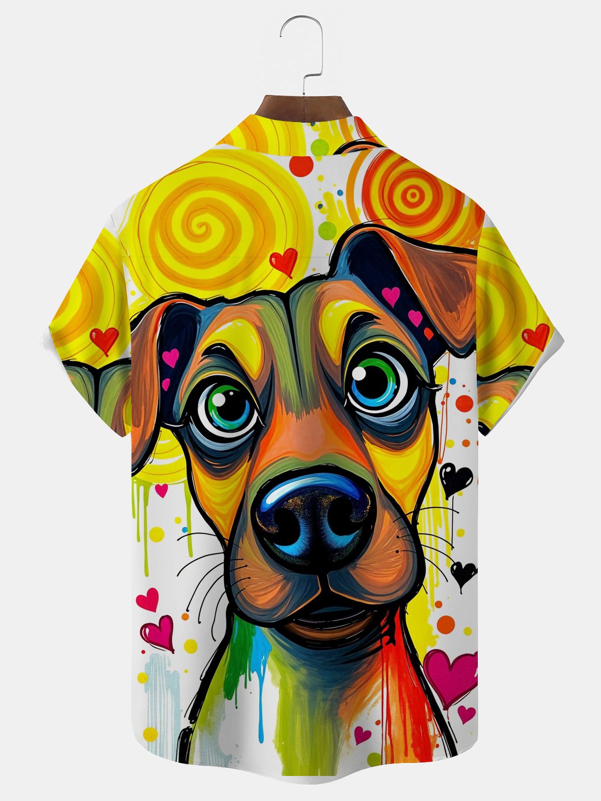 Royaura® Retro Art Dog - Artistic Print Men's Button-Down Short-Sleeve Hawaiian Shirt Big & Tall