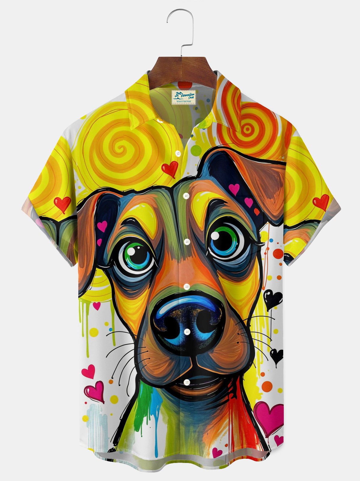 Royaura® Retro Art Dog - Artistic Print Men's Button-Down Short-Sleeve Hawaiian Shirt Big & Tall