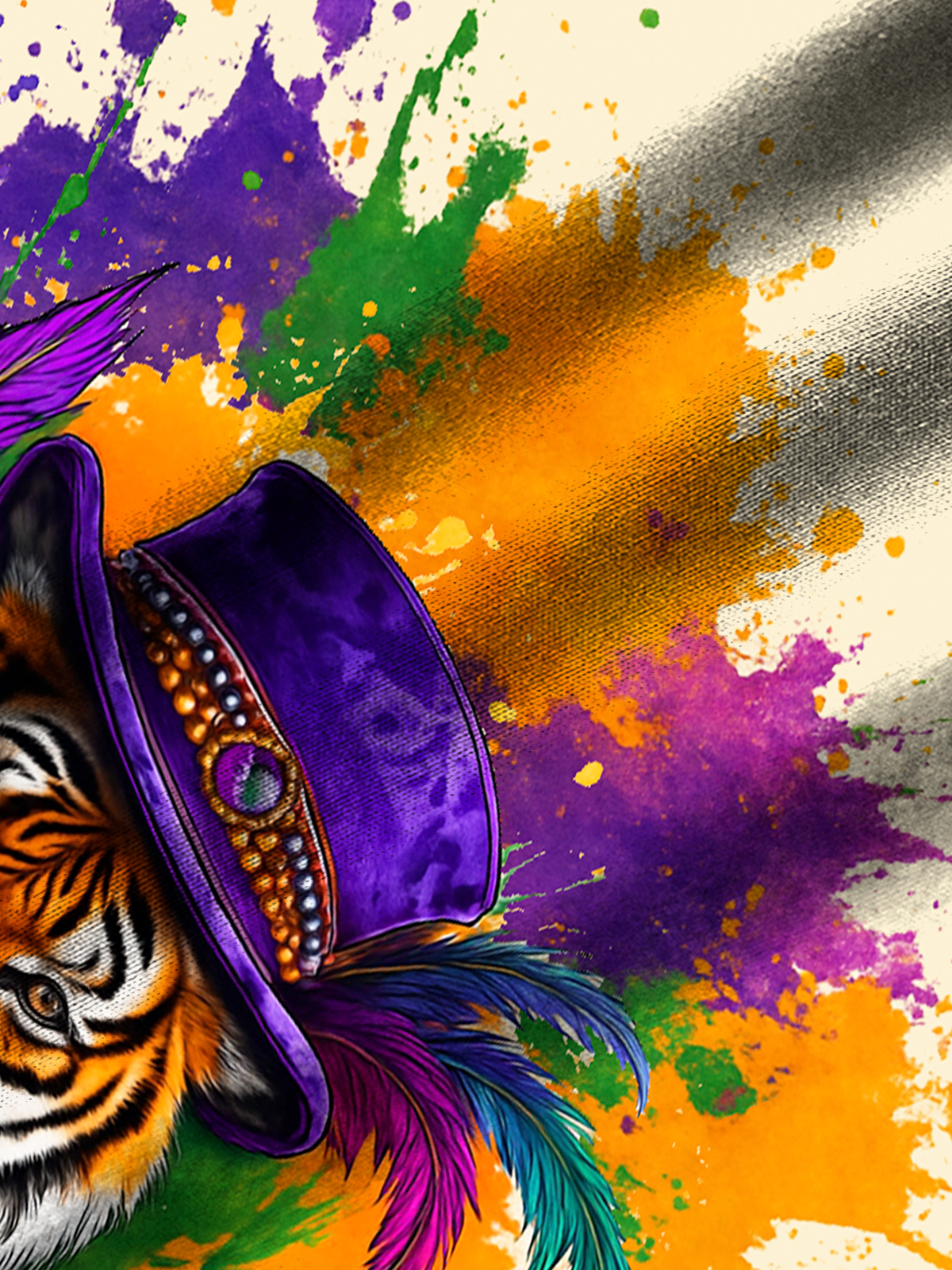 Royaura® Men's Mardi Gras Lnk-Splashing Tiger Print Retro Short Sleeve Shirt Big & Tall