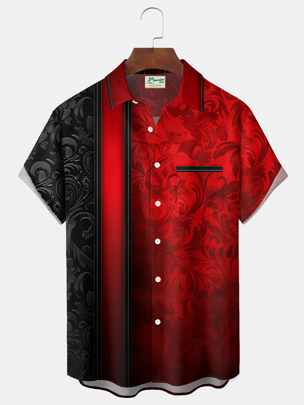 Royaura® Retro Floral Bowling Men's Button-Down Short-Sleeved Hawaiian Shirt Big & Tall