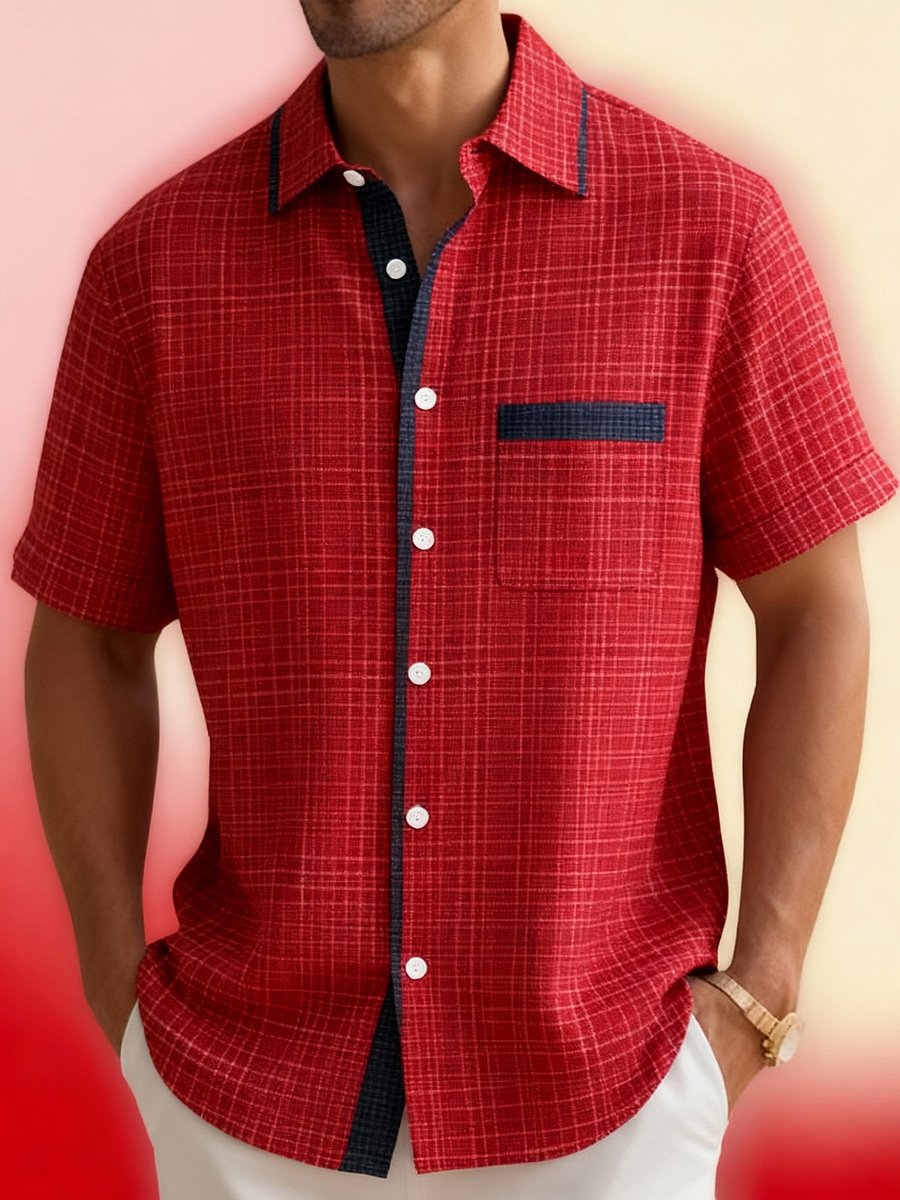 Royaura® Retro Textured Print Men's Button-Down Short-Sleeve Hawaiian Shirt Big & Tall