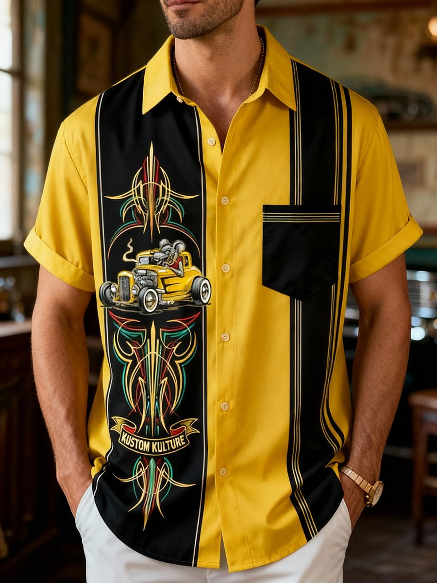 Royaura® Automotive Geometry Print men's button-Down Hawaiian Shirt Big & Tall