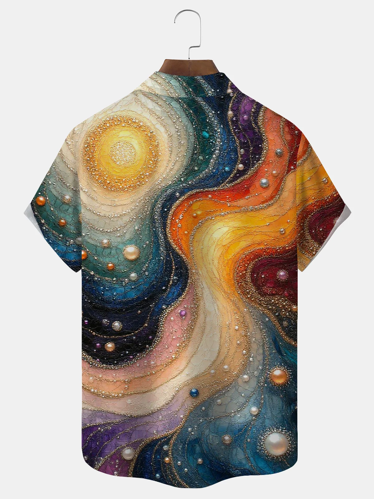 Royaura® Retro Gradient Abstract Art Print Men's Button-Down Short-Sleeved Hawaiian Shirt Big & Tall