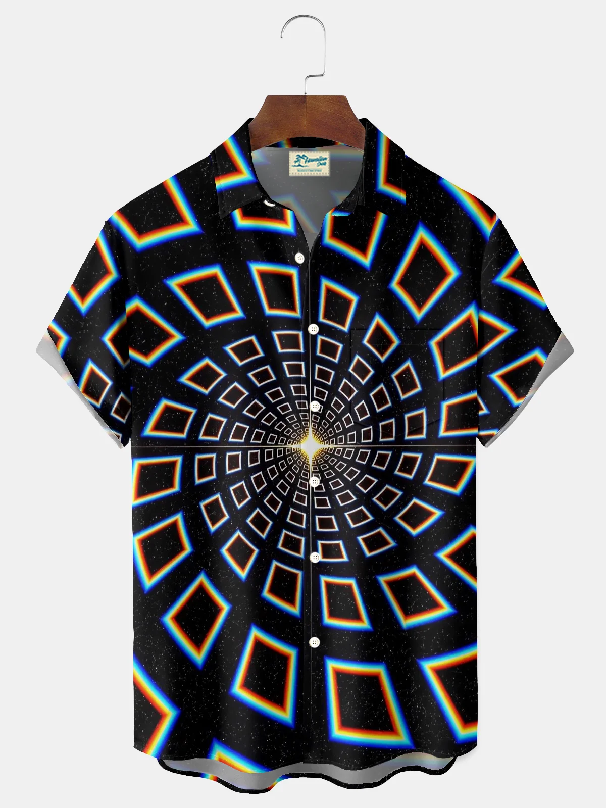 Royaura® Retro Abstract Art Print Men's Button-Down Short-Sleeved Hawaiian Shirt Big & Tall