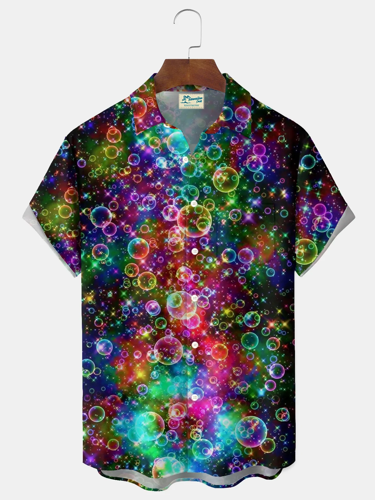 Royaura® Retro Colorful Bubbles Print Men's Button-Down Short-Sleeved Hawaiian Shirt Big & Tall