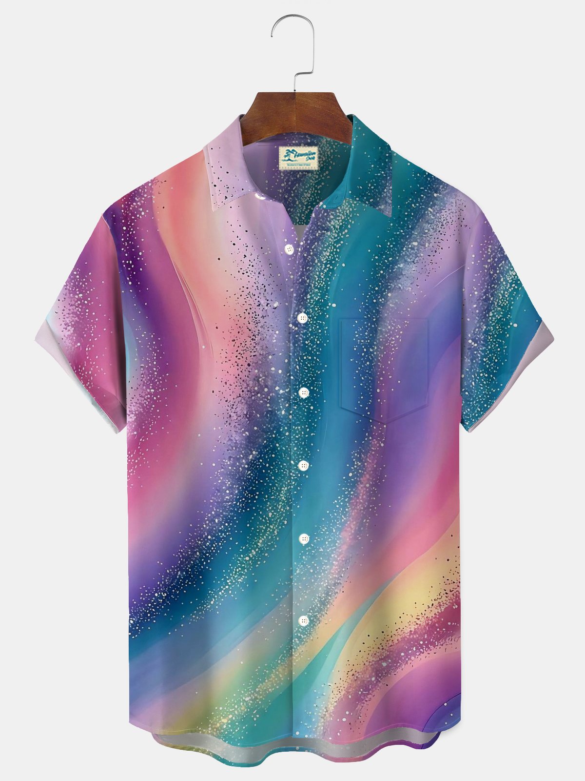 Royaura® Retro Gradient Abstract Art Print Men's Button-Down Short-Sleeved Hawaiian Shirt Big & Tall
