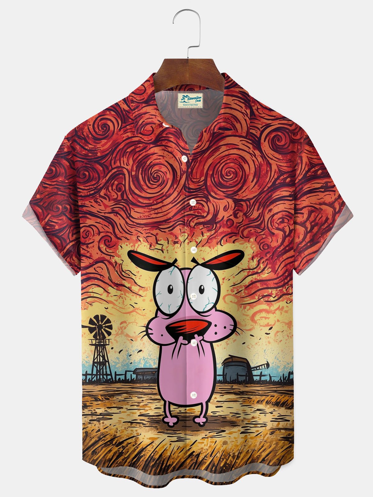 Royaura® Retro Cartoon Art Print Men's Button Pocket Short-Sleeve Holiday Shirt Big & Tall