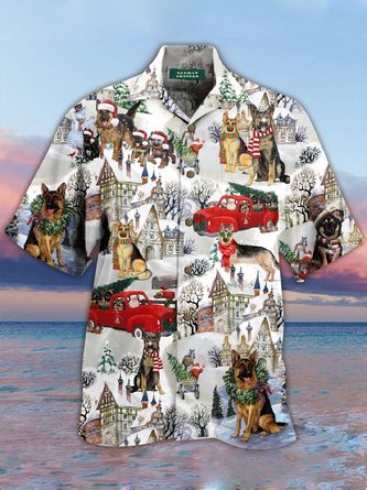 Christmas Dog Men's Printed Shirt Animal Cotton-Blend Short SleeveTops