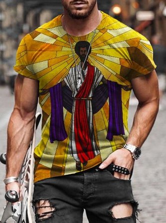 Men‘s Jesus Painting Print T-shirt