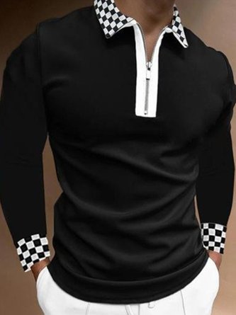 Men's Lapel Printed Fashion Zip-up Turn-down Collar Polo Shirts