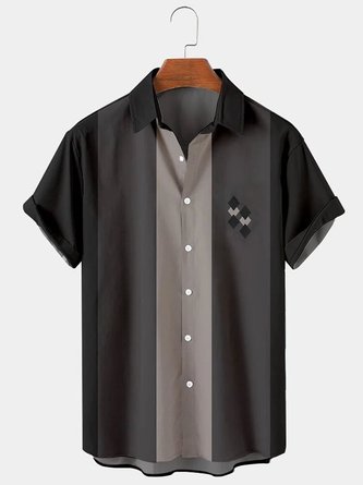 Mens Fashionable Shirts Gray Vintage Casual Geometric Shirts & Tops