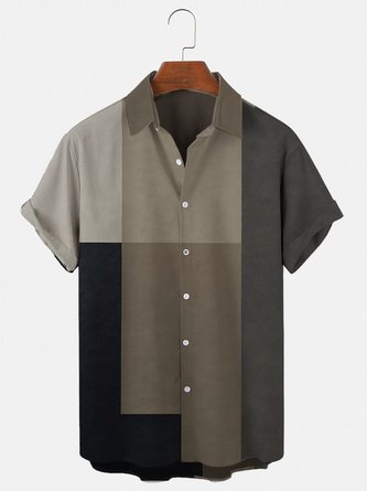 Men's Color Block Vintage Geometric Printed Casual Shirts & Tops