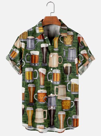 Men's Oktoberfest Beach Party Beer Print Casual Short Sleeve Hawaiian Shirts