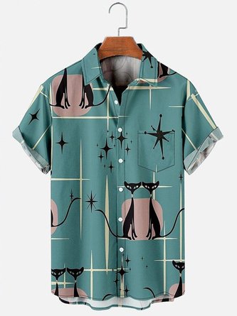 Men's Cat Printed Casual Geometric Shirts & Tops