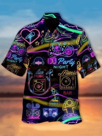 Royaura Men's Music DJ Neon Party Night Hawaiian Shirt