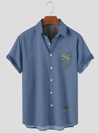 Casual Mens Coconut Tree Print Hawaiian Shirt Short-sleeved Tops