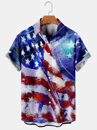 Mens American Flag Chest Pocket Short Sleeve shirt