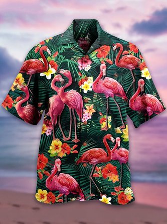 Men's Flamingo Couple Love Flowers Hawaiian Shirt