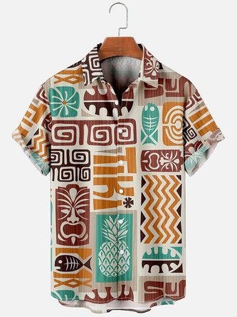 Mens Vintage TIKI Beach Short Sleeve Aloha Hawaiian Shirt