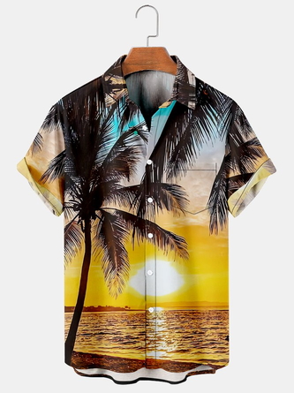 Men's Hawaiian Shirt Beach Landscape Coconut Tree Print Comfortable Blend Short Sleeve Shirt