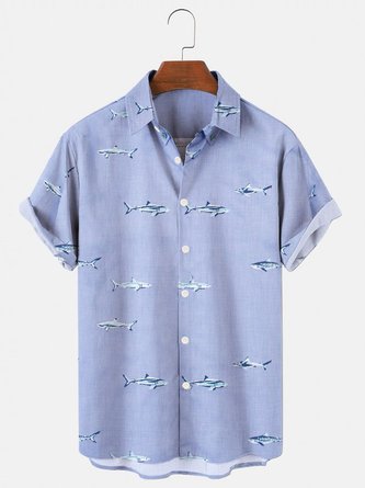 Mens Hawaiian Shirt Ocean Creatures Shark Comfortable-Blend Casual Animal Shirts