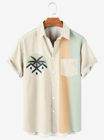 Men's Simple Coconut Tree Stitching Casual Vintage Bowling Shirts