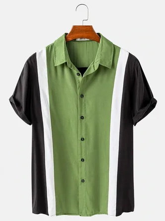 Men's Vintage Patchwork Colorblock Casual Shirt & Tops