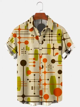 Men's yellow abstract geometric art print shirt