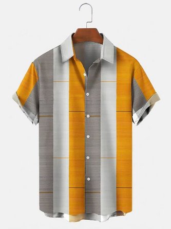 Gray-yellow casual men's striped shirt