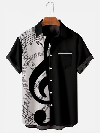 Men's Jazz Music Print Pocket Front Short-Sleeved Shirt