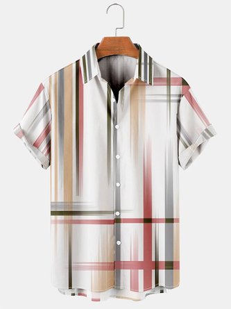 Men's Geometric Printed Casual Breathable Hawaiian Short Sleeve Shirt