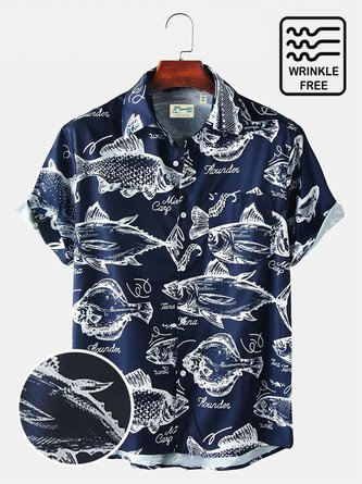 Men's Hawaiian Shirt Ocean Creatures Sea ​​Fish Cotton Blend Plus Size Seersucker Tops