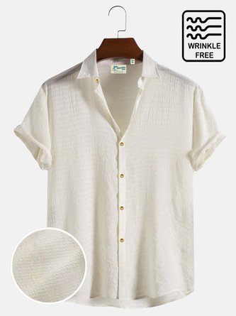 Men's White Vintage Wrinkle Free Casual Shirts Seersucker Tops
