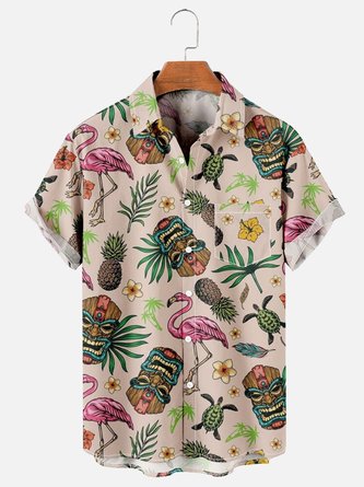 Men's Hawaiian Fun Tiki Print Casual Short Sleeve Shirt