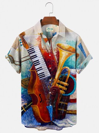 Men's Vintage Casual Shirts Musical Trumpet  Art Paintings Plus Size Wrinkle Free Tops
