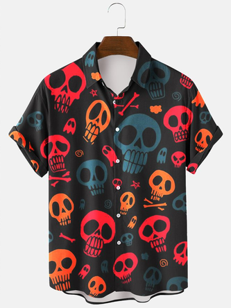 Men's Halloween Skull Printed Shirts Comfortable-Blend short Sleeve Tops