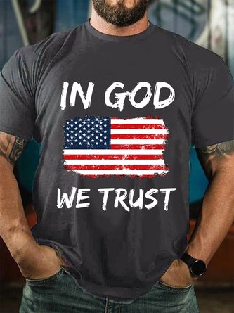 In God We Trust American Flag Print Crew Neck T-Shirt