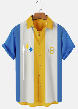 Men's Vintage Casual Shirts Geometric Art Print Wrinkle Free Bowling Shirts