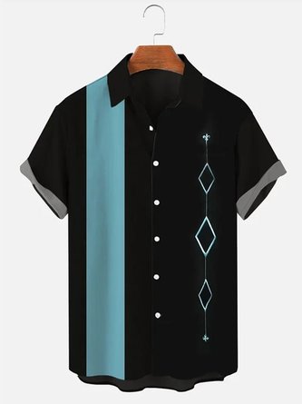 Men's Hawaiian Simple Stitching Geometric Pattern Shirt With Pockets