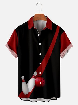 Mens Bowling Patchwork Print Short Sleeve Bowling Shirt